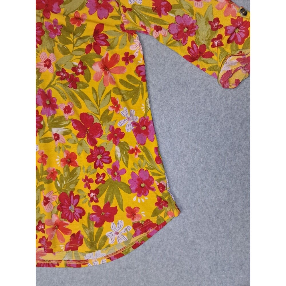 Dear Scarlett 3/4 Roll Tab Sleeve Popover tunic Blouse Large Yellow Floral Boho - Picture 5 of 12